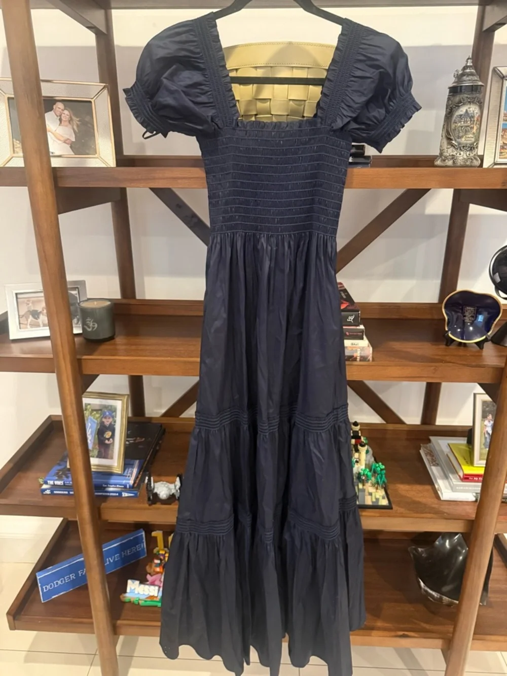Tory Burch Navy Smocked Maxi Dress